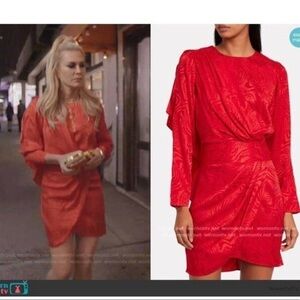 NWT RONNY KOBO Red Shanaya Mini Dress Long Sleeve Draped Small Tinsley Mortimer